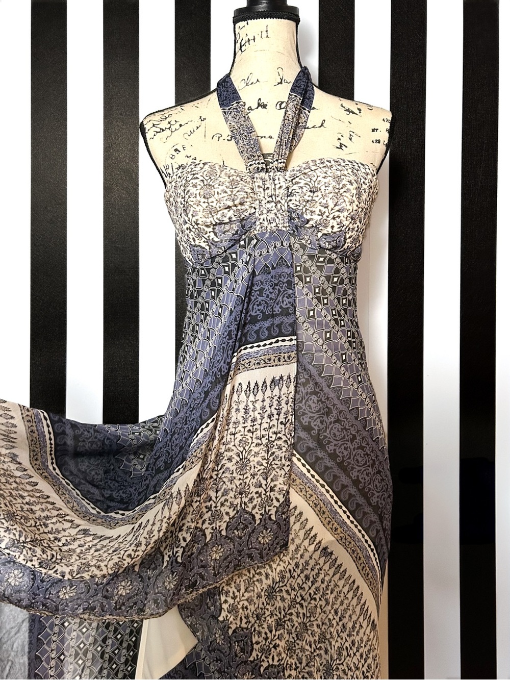 Max & Cleo Silk Strapless Halter Maxi Dress